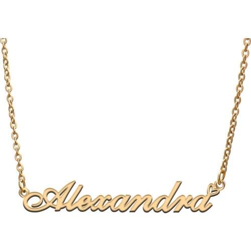 Love Heart Alexandra Name Necklace for Women Stainless Steel Gold & Silver Nameplate Pendant Femme Mother Child Girls Gift