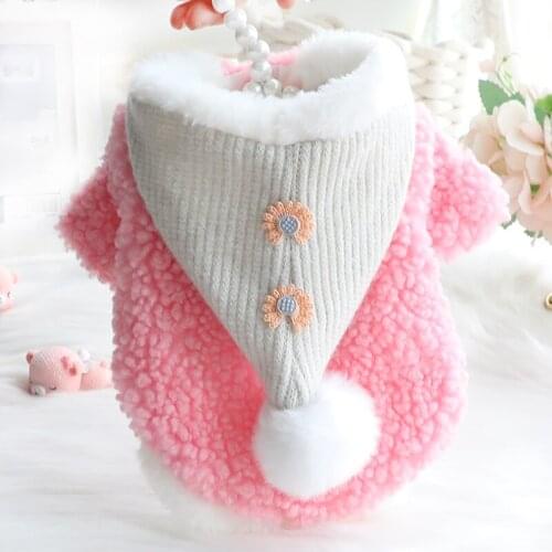 Winter Coat for Dogs Bichon Warm Flower Puppy Coat Cat Clothes Fleece Lining Big Hood Ball Decor ropa perro