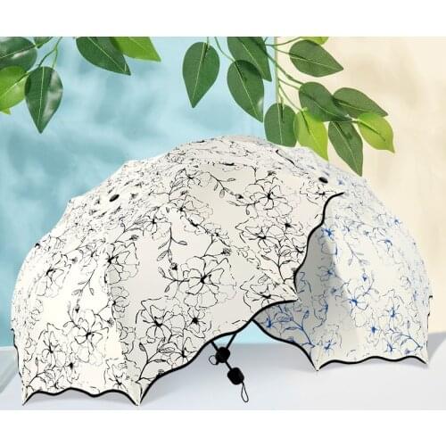 Hibiscus Stripe Umbrella Men And Women Sun Protection Paraguas Anti UV Vinyl Fold Rain Umbrellas Outdoor Waterproof Parasol