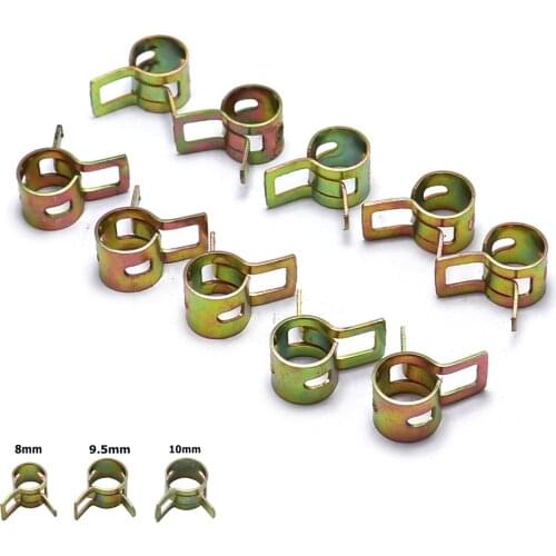 10 pieces 8mm 9.5mm 10mm Fuel Line Hose Tubing Water Pipe Air Tube Spring Clips Clamps Free Shipping
