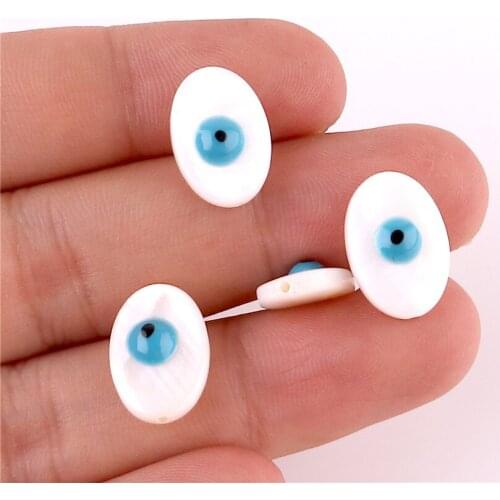 10x Natural Shell Loose Beads Bracelet Oval Enamel Blue Evil Eye MOP Puka Cowrie Shell Beads for Making DIY Bracelet 23166