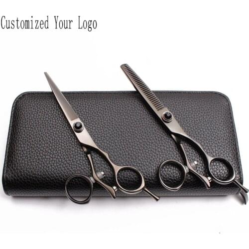 2Pcs 5.5" 6" JP 440C Customize Brand Straight Shears Thinninng Shears Dog Grooming Scissors Professional Pet Scissors Set C9019