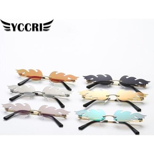 2020 Fire Flame Women Sunglasses Men Rimless Wave Sun Glasses Men Eyewear Luxury Trending Narrow Vintage Eyeglasses Cool Glasses