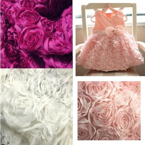 Embroidered 3D Satin Romantic Rose Lace Fabric Skirt Wedding Dress Fabric Fabric Wedding Photography Background Bed Cloth