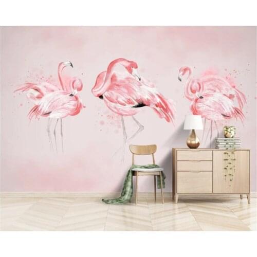 Beibehang Custom wallpaper hand painted flamingo children room wallpaper watercolor pink children room background 3d wallpaper