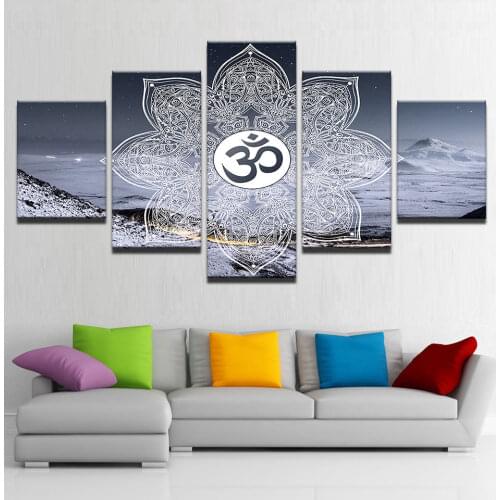 No Framed Sacred Om Symbol Hindu Religion 5 Pcs Canvas Picture Print Wall Art Canvas Painting Wall Decor for Living Room