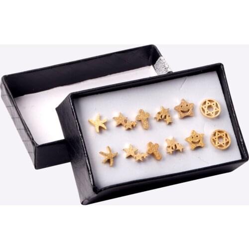 6Pair/Box 316L Stainless Steel Geometric Earrings Gold Color Jewelry Accessories Star Ear Stud for Women Daily Wear 2021