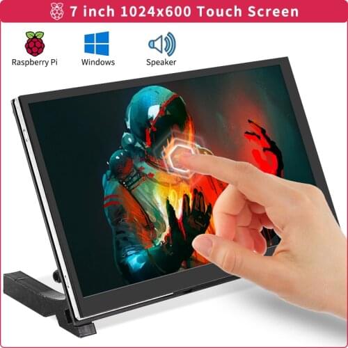 7 Inch Raspberry Pi 4 Touch Screen with Speaker IPS Display Adjustable Backlight 1024*600 LCD + Bracket for Raspberry Pi / PC
