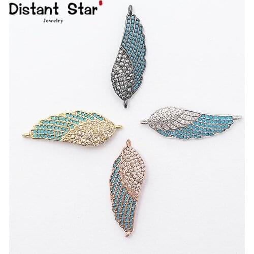 0.5*1.3in Wings Diy Jewelry Bracelet Accessories For Making Cubic Zirconia Necklace Jewelry Connector Finding Crystal Leaves