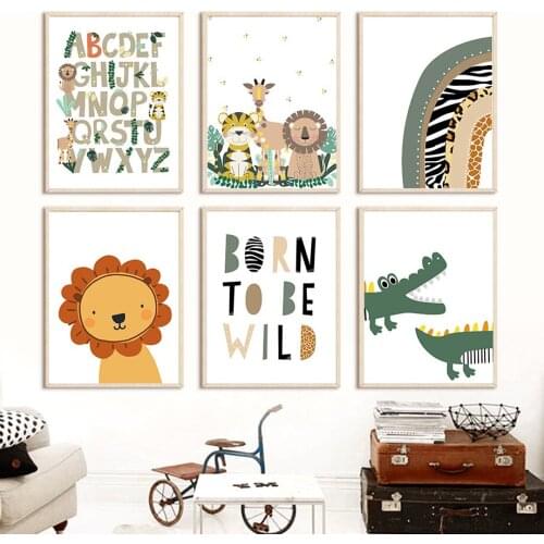 Alphabet Tiger Crocodile Wild Animals Nordic Posters And Prints Nursery Wall Art Canvas Painting Wall Pictures Child Room Decor