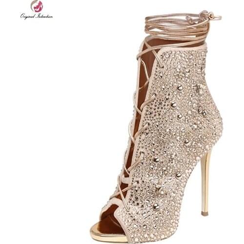 Hot Woman Fashion Summer Sandals Cross Tied Peep Toe High Heels Ankle Tie Strap Females Heels Sandals Big Size 34-43