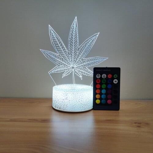 Beautiful Weed Hemp Leaf 3D LED Night Light Baby Party Bedroom Decoration Sleep Desk Table Lamp Holiday Birthday Christmas Toys