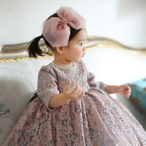 New Beaded Baby Girl Dress Summer 1 Years Baby Girls Birthday Dresses Bow Tulle Lace Vestido Infant baptism Christening Gown