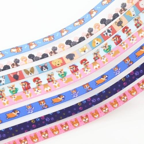 DHK 3/8'' 50yards Dog and Paw printed grosgrain ribbon Accessory hairbow headwear DIY decoration 9mm S1402