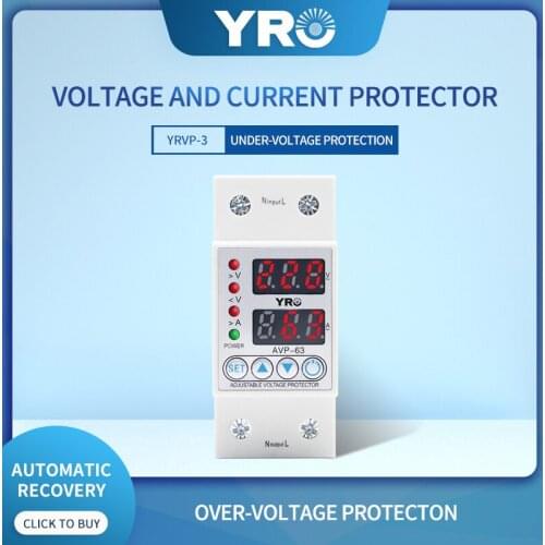 Din Rail Dual Display Adjustable Over Voltage Current and Under Voltage Protective Device Protector Relay 63A 230V