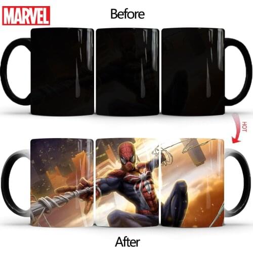 Disney Mark Cup Marvel Series Spiderman Color Changing Bone Ceramic Cup Home Office Large Capacity Coffee Cup Milk Cup