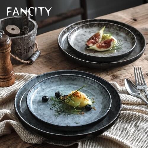 FANCITY Home creative deep plates, round steak plates, ceramic dishes, baking trays, sushi plates