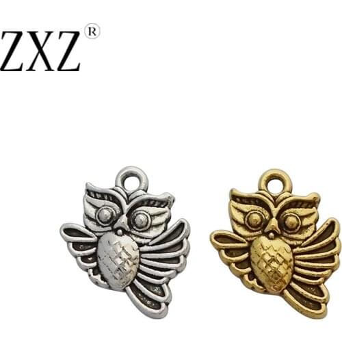 ZXZ 20pcs Antique Gold Tone Double-side Owl Charms Pendants Beads for Bracelet Necklace Jewelry Making Findings 18x15mm