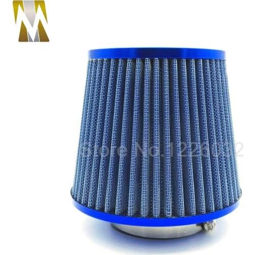 BLUE 3" 76mm Performance Universal Air Intake Filter Height High Flow Cone Cold Air Intake