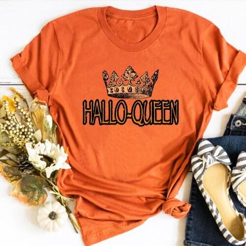 HALLO QUEEN Graphic Tees Women Aesthetic Halloween Vintage Clothes Woman Plus Fashion 2021 Summer Tees Harajuku