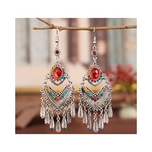 Classic Vintage Womens Corful Crystal Beads Long Tassel Earrings 2021 Fashion Jewelry Bohemia Wedding Earrings Hangers