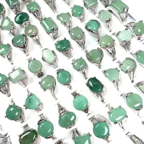 20pcs Natural Stone Rings Heart Shape Green Aventurines Mix Style for Jewelry Rings for Women The Inside Diameter of 18-20mm