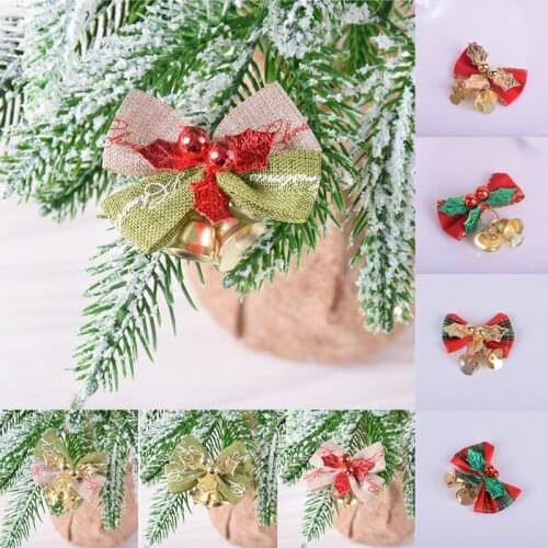 Red Christmas Bow Tie With Gold Bell Christmas Tree Hanging Decoration Pendant Xmas Party DIY Hair Bow Clips Ornament DIY Home D