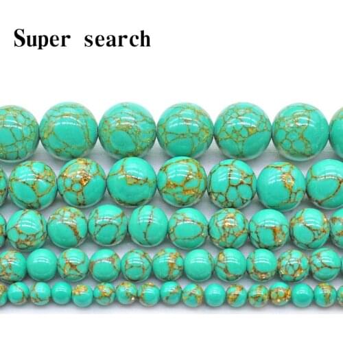 Round Green Gold Line Turquoises Stone Beads Loose Bead For Jewelry Making DIY Bracelet Necklace Jewelery 4/6/8/10/12mm 15inches