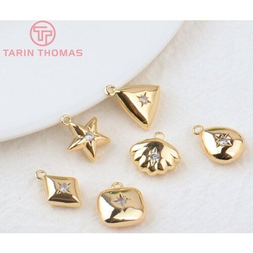 4PCS 10x15MM 24K Gold Color Plated Brass with Zircon Star Charms Pendants High Quality Diy Jewelry Findings Earrings Accessories