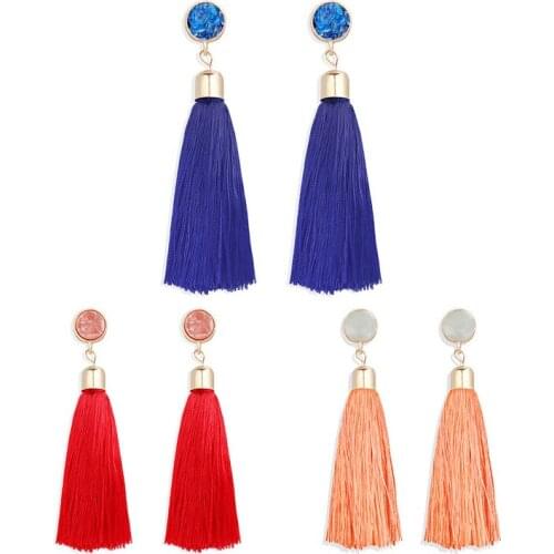 Fashion New Fringed Long Earrings Creative Retro Boho Inlaid Acrylic tassle Earrings