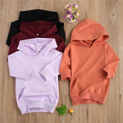 Fashion Girls Long Hoodies Sweatshirt Dresses Cotton Hooded Loose Pocket Dress for Kids Girls Teenage Holiday Casual Clothes