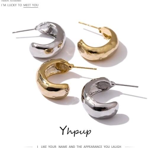 Fashion C Shape Chunky Stud Earrings Statement Zinc Alloy Metal Texture Charm Earrings Jewelry Orecchini Donna Gift 2021