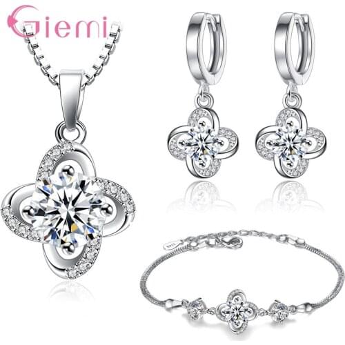 Romantic Sweet 925 Sterling Silver Cubic Zircon Heart Pendant Necklace Earrings Bracelet Jewelry Sets Fashion Jewelry Bijoux