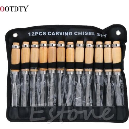 OOTDTY 12Pcs Wood Carving Hand Chisel Tool Set Woodworking Professional Gouges