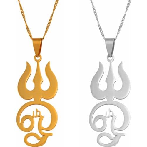 Anniyo Tamil om Sign Pendant Necklaces for Women Girls Gold Color Stainless Steel TAMIL OM Symbol Jewelry Indian #051621