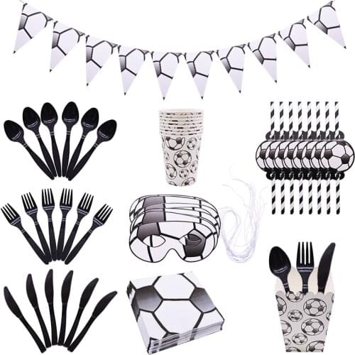 Football Party Tableware Black White Soccer Napkin Cups Plate Football Theme Disposable Tablewares Baby Shower Birthday Supplies