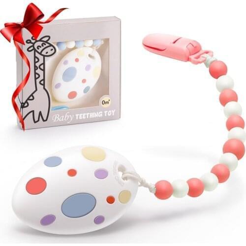 Teething Toys Dinosaur Egg Baby Teether Colorful Egg-Shaped Teethers for Babies BPA Free Teething Egg with Breaded Clip