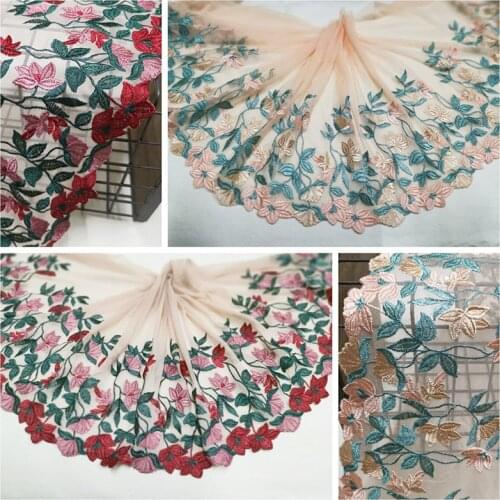 1Meter Luxury European Pink Mesh Flowers Thread Embroidery Lace Trim Tulle Yarn Trims Wedding Dress Handmade DIY Sewing Supplies