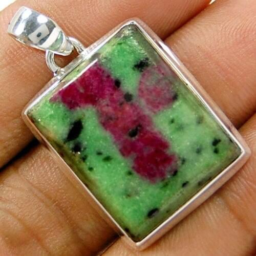 Hand make Genuine Ruby Zoisite Pendant 100% 925 Sterling Silver Jewellery AP0441 37mm