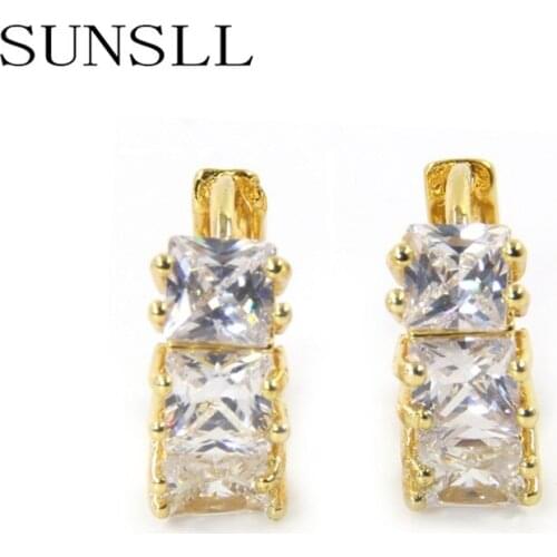 SUNSLL Gold copper white cubic zirconia round earrings ladies anniversary sleek minimalist jewelry earrings giftS