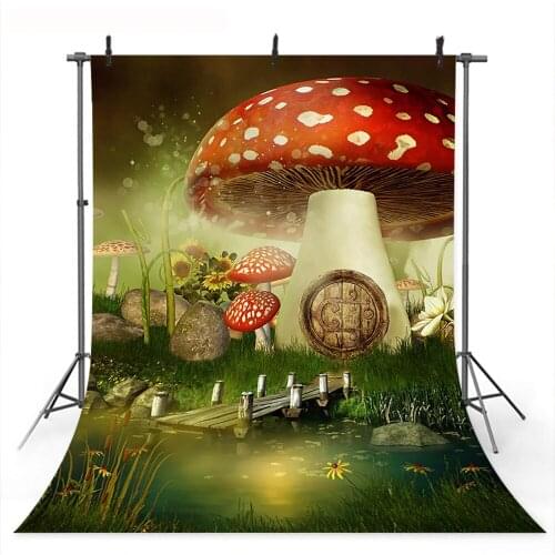 Cartoon Children Birthday Party Background for Photo Studio Mysterious Mushroom House Princess Prince Portrait Photographic