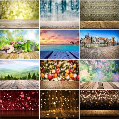 Vinyl Custom Photo Backdrops Bokeh Scenery Flower Wood Board Floor Photography Background for Photo Studio 210319CMA-01