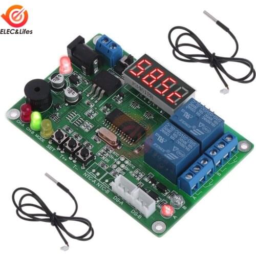 DC 5-24V 12V 2CH High precision LED Digital Intelligent Temperature Controller Thermostat With 2 Probe Cooler Heater Regulator