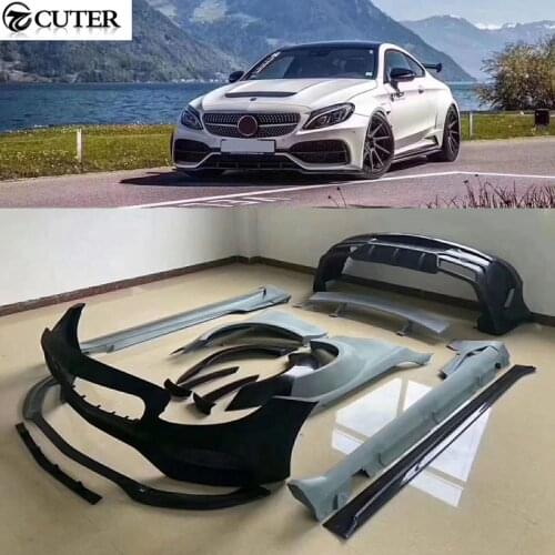 W205 C63 PD style Wide Car body kit Carbon fiber PP front bumper rear bumper fender side skirts for Benz W205 C63 AMG 14-18