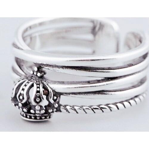 Sole Memory Retro Multi-Layered Crown Thai Silver Personality 925 Sterling Silver Female Resizable Opening Rings SRI459