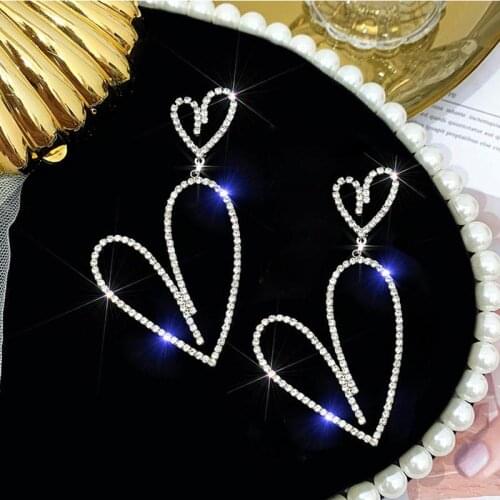 2020 New Fashion Long Earrings Luxury Crystal Big Statement Earrings for Women Heart Rhinestone Earings Party Wedding Jewelry