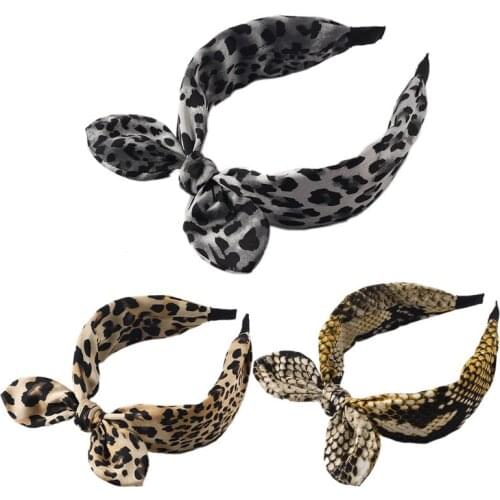 Boho Women Rabbit Ear Bow Wide Headband Leopard Snakeskin Animal Print Hair Hoop