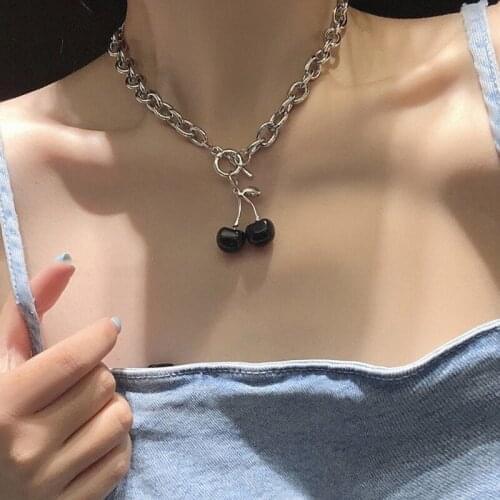 2021 NEW Trend Cherry Clavicle Chain Necklace for Women Korea Black Earring Necklace Set Charms Silver Color Jewelry Accessories