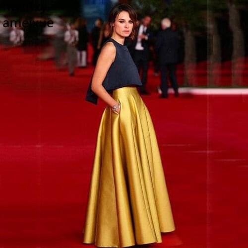 Sexy Cheap Vestido Formatura Elegent Satin A-line Long Evening Dress Two Piece Prom Dress 2020 Women Formal Evening Party Gown