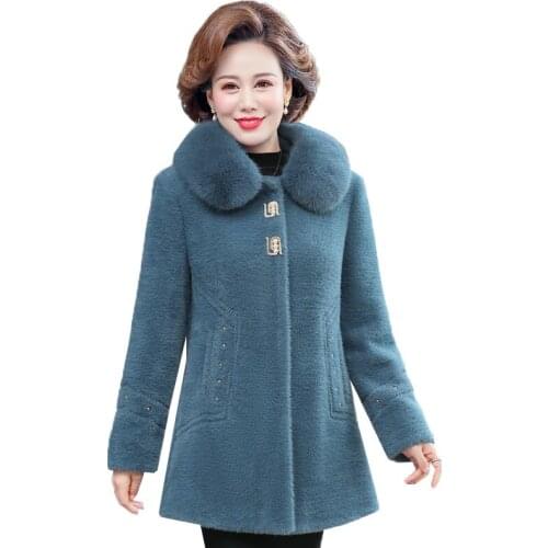 Middle-aged Winter Jacket Women Fashion Woolen Coat Female Add Cotton Thicken Jacket Elegant Korean Faux Mink Fleece Outwear R88